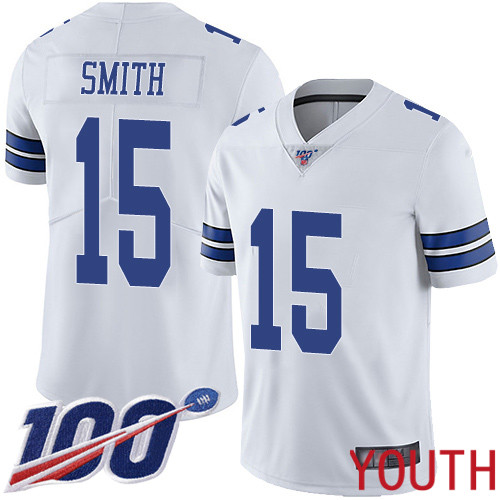Youth Dallas Cowboys Limited White Devin Smith Road #15 100th Season Vapor Untouchable NFL Jersey->youth nfl jersey->Youth Jersey